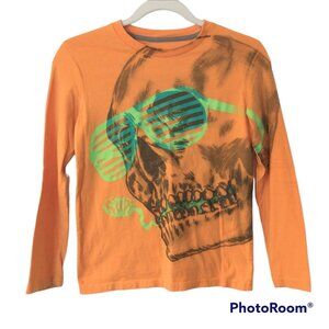 Boy's Halloween Orange Skull With Sunglasses Long Sleeve T-Shirt - Medium 8/10
